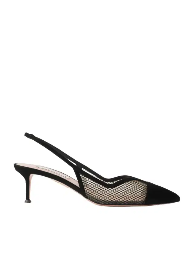 Gia 50 Suede-trimmed Mesh Slingback Pumps