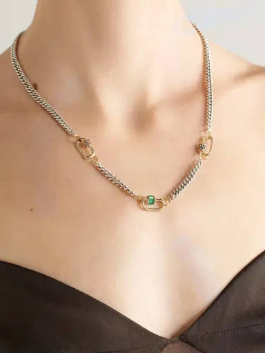 Marla Aaron Babylock Sterling Silver And 14-karat Gold, Emerald And Sapphire Necklace | Thumbnail 2 Marla Aaron Babylock Sterling Silver And 14-karat Gold, Emerald And Sapphire Necklace | Thumbnail 2