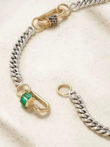 Marla Aaron Babylock Sterling Silver And 14-karat Gold, Emerald And Sapphire Necklace | Thumbnail 3 Marla Aaron Babylock Sterling Silver And 14-karat Gold, Emerald And Sapphire Necklace | Thumbnail 3