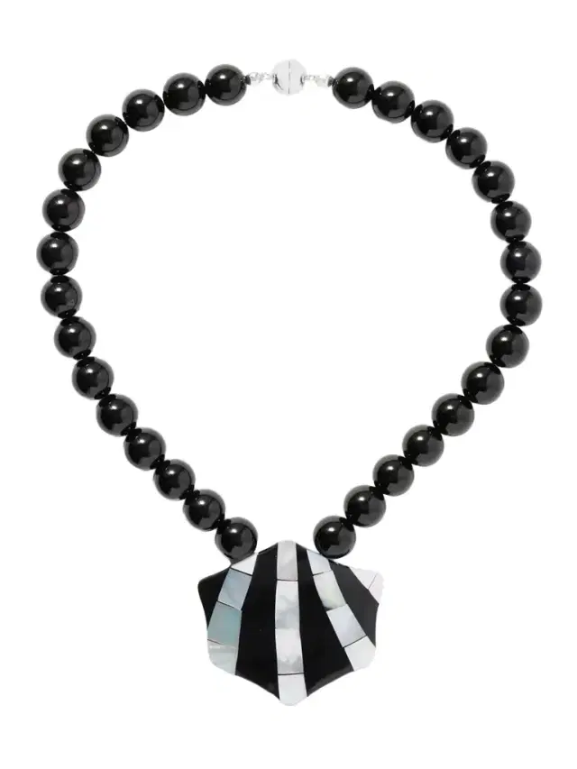 Maris Silver-tone Onyx, Resin And Shell Necklace