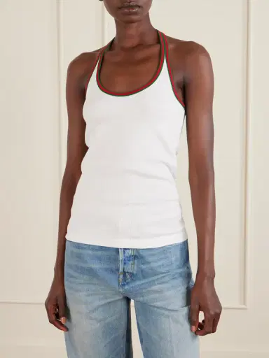 Gucci Striped Ribbed Cotton-blend Jersey Halterneck Tank | Thumbnail 3 Gucci Striped Ribbed Cotton-blend Jersey Halterneck Tank | Thumbnail 3