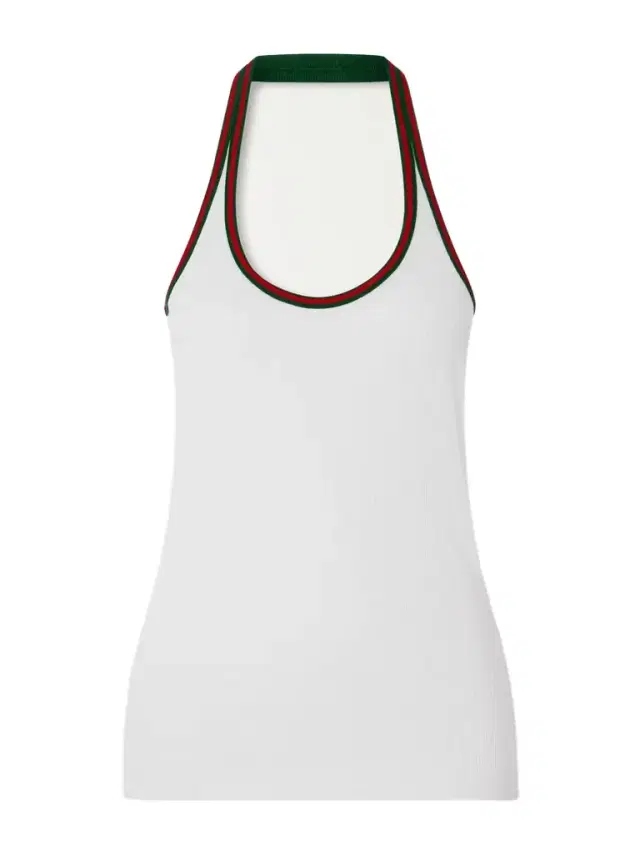 Striped Ribbed Cotton-blend Jersey Halterneck Tank Striped Ribbed Cotton-blend Jersey Halterneck Tank
