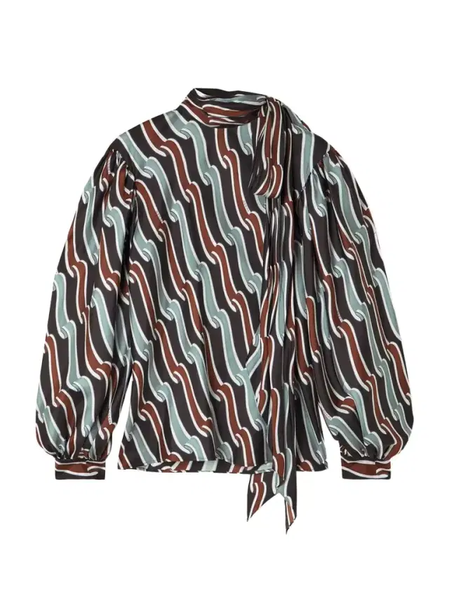 Tie-detailed Gathered Printed Silk-jacquard Blouse