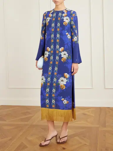 Borgo de Nor Fringed Floral-print Satin-crepe Maxi Dress | Thumbnail 2