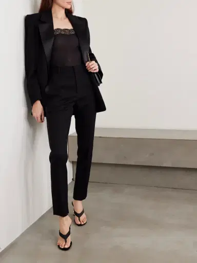 Saint Laurent Scalloped Lace-trimmed Ribbed Silk-jersey Tank | Thumbnail 2 Saint Laurent Scalloped Lace-trimmed Ribbed Silk-jersey Tank | Thumbnail 2