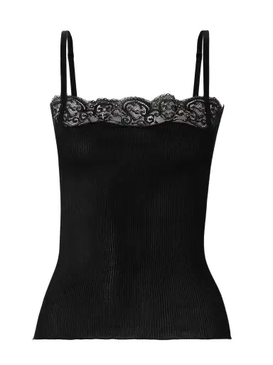Saint Laurent Scalloped Lace-trimmed Ribbed Silk-jersey Tank | Thumbnail 1 Saint Laurent Scalloped Lace-trimmed Ribbed Silk-jersey Tank | Thumbnail 1