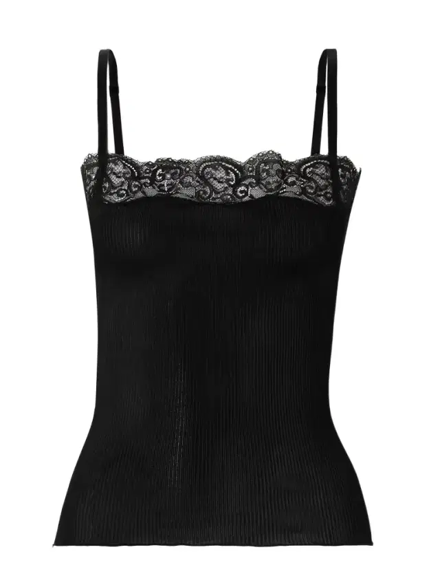 Scalloped Lace-trimmed Ribbed Silk-jersey Tank