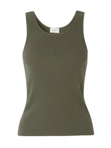 Saint Laurent Cassandre Embroidered Ribbed Cotton-jersey Tank | Thumbnail 1 Saint Laurent Cassandre Embroidered Ribbed Cotton-jersey Tank | Thumbnail 1