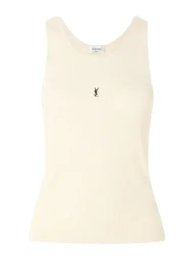 Saint Laurent Cassandre Embroidered Ribbed Cotton-jersey Tank | Thumbnail 1 Saint Laurent Cassandre Embroidered Ribbed Cotton-jersey Tank | Thumbnail 1