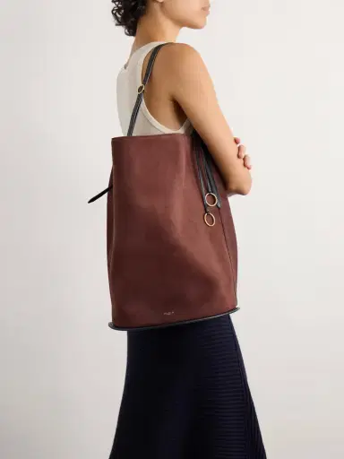 Alaïa Hip Large Logo-detailed Leather-trimmed Suede Bucket Bag | Thumbnail 2 Alaïa Hip Large Logo-detailed Leather-trimmed Suede Bucket Bag | Thumbnail 2