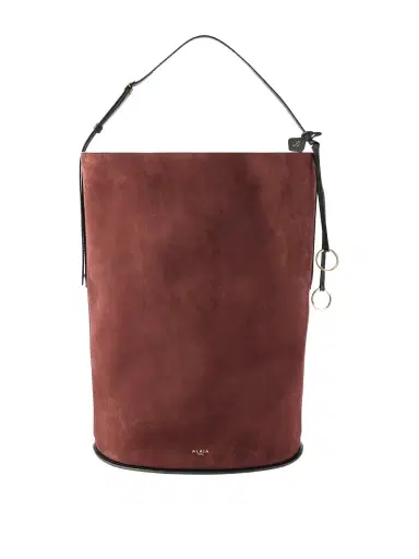 Alaïa Hip Large Logo-detailed Leather-trimmed Suede Bucket Bag | Thumbnail 1 Alaïa Hip Large Logo-detailed Leather-trimmed Suede Bucket Bag | Thumbnail 1