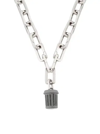 Poubel Men's Sterling Silver & Enamel Trash Can Pendant Necklace - Grey | Thumbnail 1 Poubel Men's Sterling Silver & Enamel Trash Can Pendant Necklace - Grey | Thumbnail 1