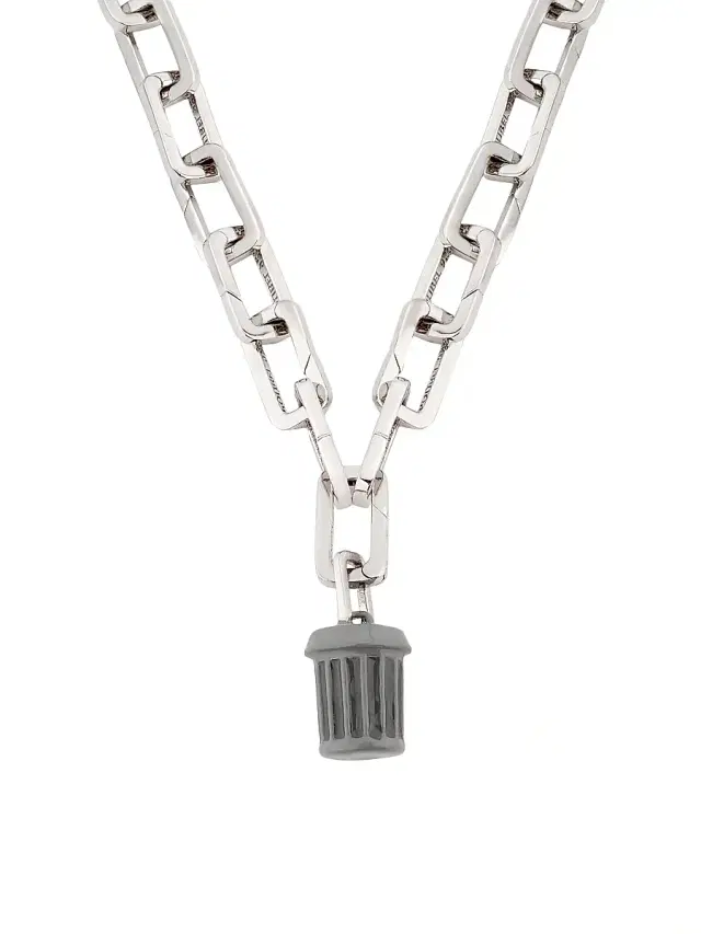 Poubel Men's Sterling Silver & Enamel Trash Can Pendant Necklace - Grey