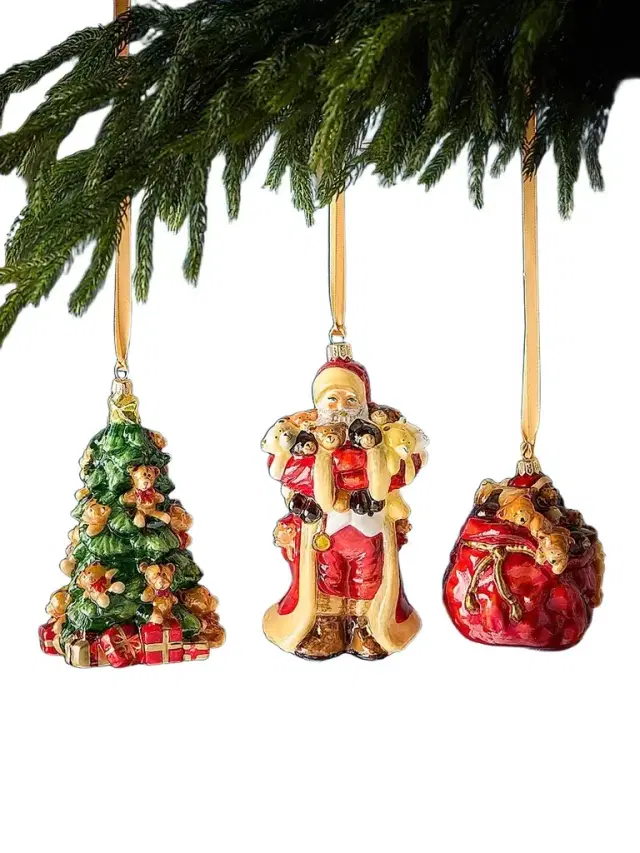 Komozja Santa with Bears 3-Piece Christmas Ornament Set