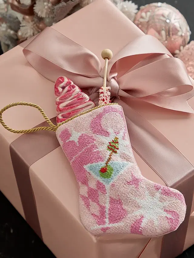 Pink Holly Jolly Molly Martini Mini Bauble Stocking