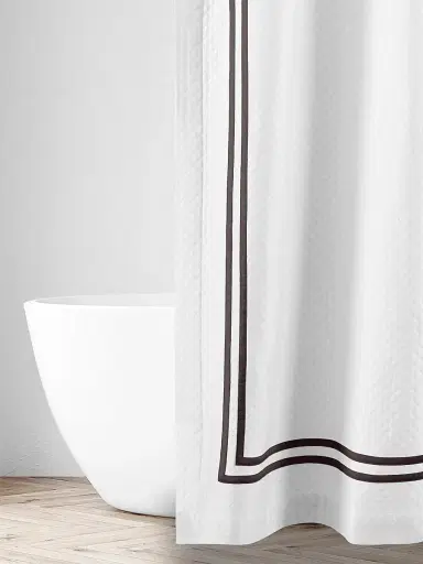 Home Treasures Ribbons Diamante Pique Shower Curtain - White Gris Aglia | Thumbnail 1 Home Treasures Ribbons Diamante Pique Shower Curtain - White Gris Aglia | Thumbnail 1