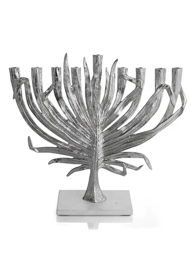 Palm Judaica Menorah Nickelplate