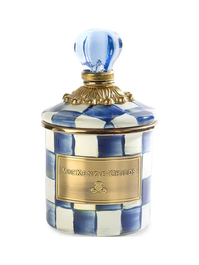Mini Royal Check Enamel Canister - Blue White