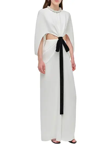 Simkhai Women's Annette Tie-Waist Cape Gown - Ivory Multi - Size 0 | Thumbnail 2