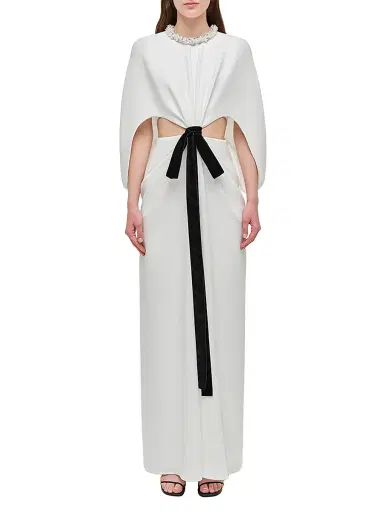 Simkhai Women's Annette Tie-Waist Cape Gown - Ivory Multi - Size 0 | Thumbnail 1