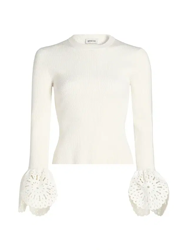 SIMKHAI Women's Elyse Crochet-Trim Sweater - White