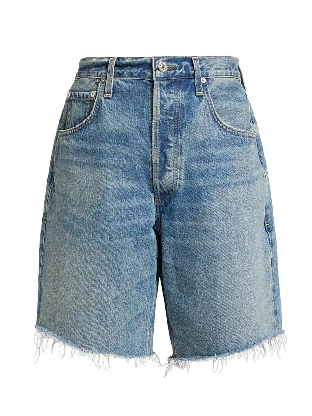 Women's Ayla Baggy Raw-Edge Denim Shorts - Baby Lonia Medium Indigo