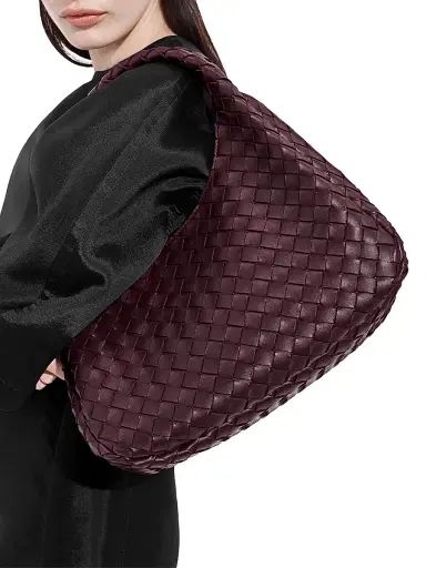 Bottega Veneta Women's Medium Campana Intrecciato Leather Shoulder Bag - Deep Mahogany | Thumbnail 3