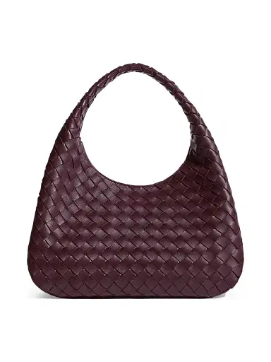 Bottega Veneta Women's Medium Campana Intrecciato Leather Shoulder Bag - Deep Mahogany | Thumbnail 1