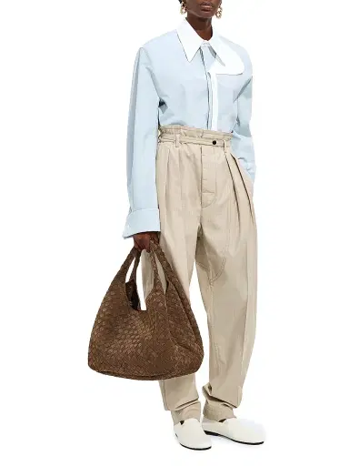 Bottega Veneta Women's Large Campana Intrecciato Suede Shoulder Bag - Nocciola Muse Brass | Thumbnail 2 Bottega Veneta Women's Large Campana Intrecciato Suede Shoulder Bag - Nocciola Muse Brass | Thumbnail 2
