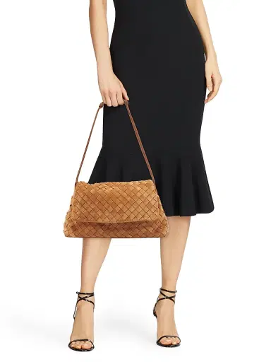 Bottega Veneta Women's Giorno Intrecciato Suede Shoulder Bag - Amber Gold | Thumbnail 2