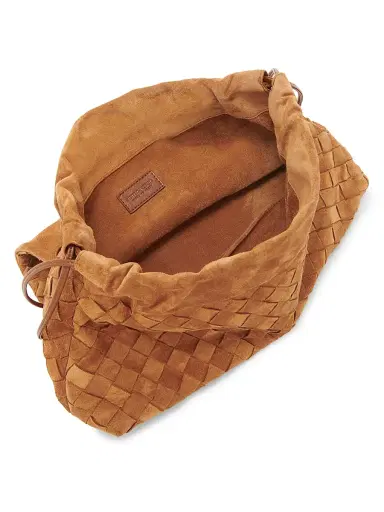 Bottega Veneta Women's Giorno Intrecciato Suede Shoulder Bag - Amber Gold | Thumbnail 3