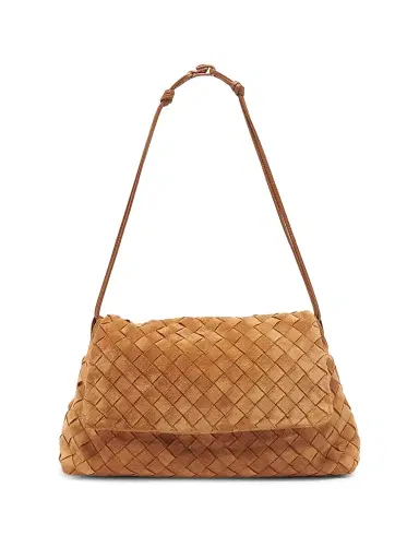 Bottega Veneta Women's Giorno Intrecciato Suede Shoulder Bag - Amber Gold | Thumbnail 4