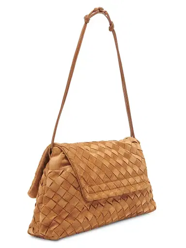 Bottega Veneta Women's Giorno Intrecciato Suede Shoulder Bag - Amber Gold | Thumbnail 5