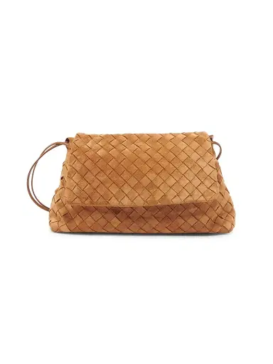 Bottega Veneta Women's Giorno Intrecciato Suede Shoulder Bag - Amber Gold | Thumbnail 1