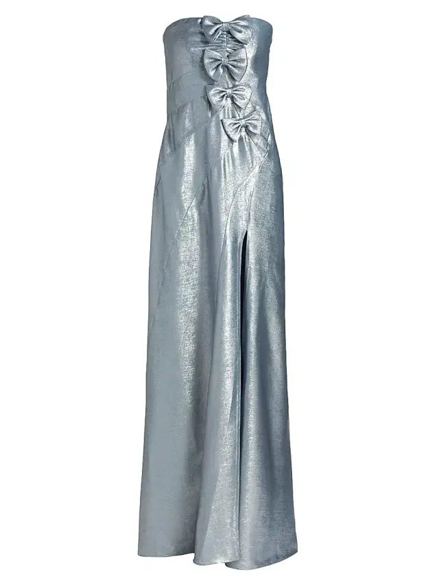 LoveShackFancy Women's Elmina Bow-Embellished Strapless Dress - Metallic Baby Blue