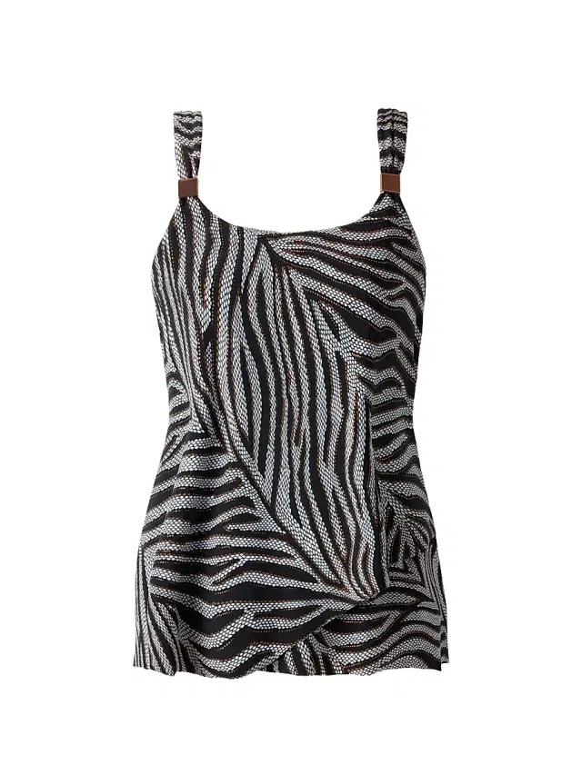 Women's Zirconic Dazzle Zebra-Print Tankini Top - Black White