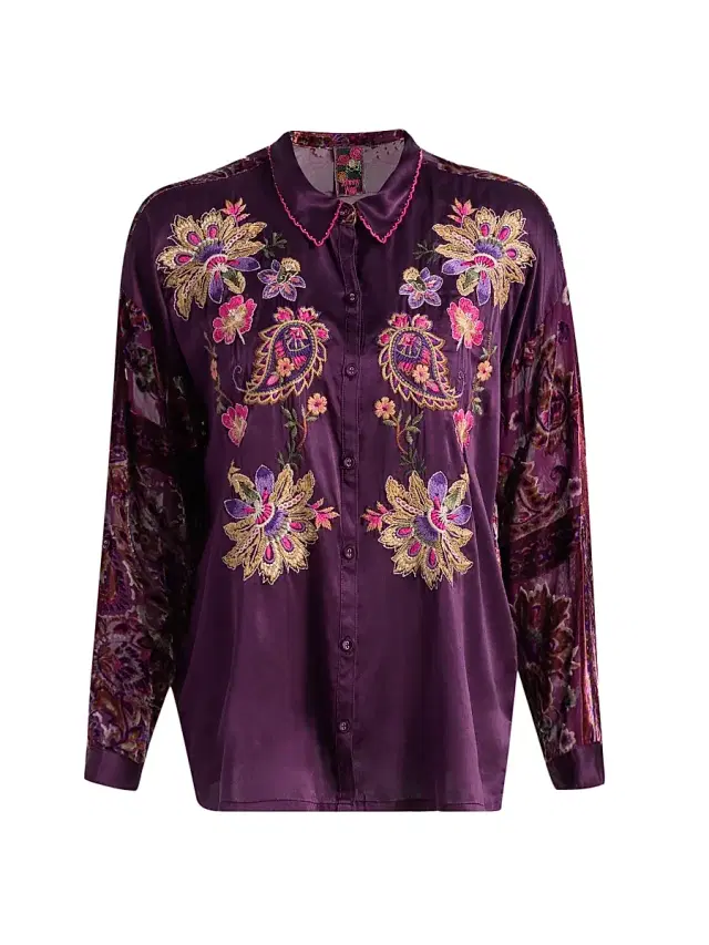 Johnny Was Women's The Slim Audrey Embroidered Floral Burnout Shirt - Domitila