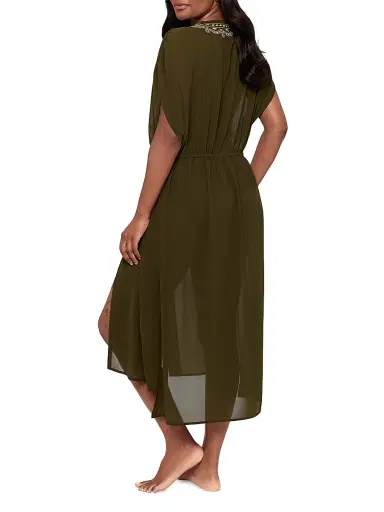 Miraclesuit Swim Women's Beach Etc. Beaded Georgette Kimono-Style Cover-Up - Nori - Size Large | Thumbnail 3 Miraclesuit Swim Women's Beach Etc. Beaded Georgette Kimono-Style Cover-Up - Nori - Size Large | Thumbnail 3