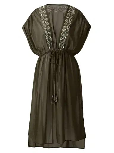 Miraclesuit Swim Women's Beach Etc. Beaded Georgette Kimono-Style Cover-Up - Nori - Size Large | Thumbnail 1 Miraclesuit Swim Women's Beach Etc. Beaded Georgette Kimono-Style Cover-Up - Nori - Size Large | Thumbnail 1