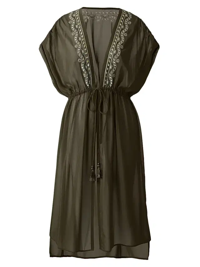 Women's Beach Etc. Beaded Georgette Kimono-Style Cover-Up - Nori