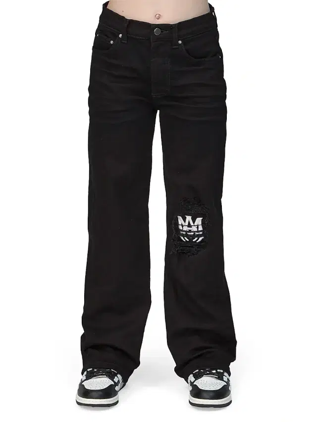 Little Kid's & Kid's Distressed Patch Jeans - Black
