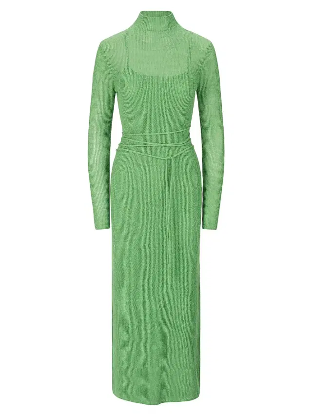 Staud Women's Marianne Knit Tie-Waist Dress - Leaf