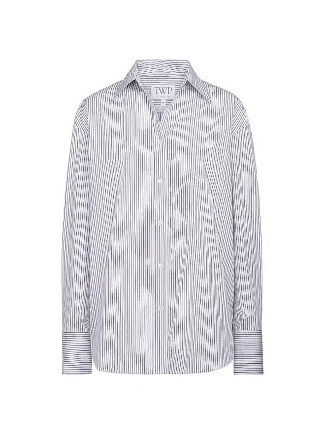 TWP Women's Modern Big Joe Striped Cotton Button-Front Shirt - Baby Blue Chocolate Khaki