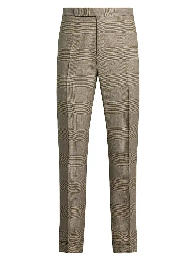 Ralph Lauren Purple Label Men's Gregory Hand-Tailored Plaid Suit Trousers - Summer Sand Truffle