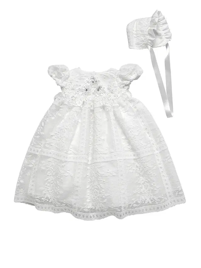 Baby Girl's Floral Lace Dress & Bonnet Set -  18 Months