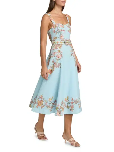 Hemant & Nandita Women's Riah Floral Cotton-Linen Belted Midi-Dress - Blue | Thumbnail 2 Hemant & Nandita Women's Riah Floral Cotton-Linen Belted Midi-Dress - Blue | Thumbnail 2