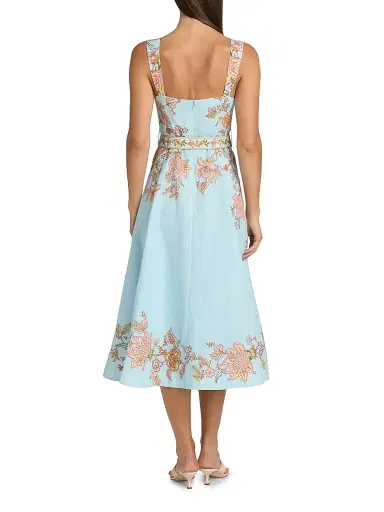 Hemant & Nandita Women's Riah Floral Cotton-Linen Belted Midi-Dress - Blue | Thumbnail 5 Hemant & Nandita Women's Riah Floral Cotton-Linen Belted Midi-Dress - Blue | Thumbnail 5