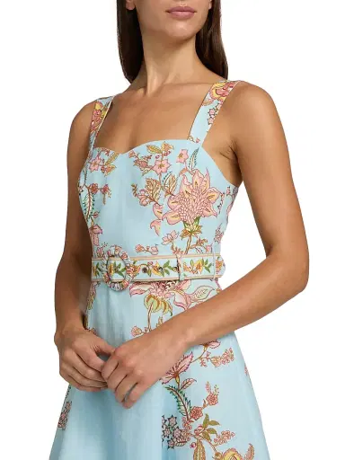 Hemant & Nandita Women's Riah Floral Cotton-Linen Belted Midi-Dress - Blue | Thumbnail 6 Hemant & Nandita Women's Riah Floral Cotton-Linen Belted Midi-Dress - Blue | Thumbnail 6
