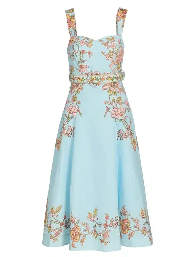 Hemant & Nandita Women's Riah Floral Cotton-Linen Belted Midi-Dress - Blue | Thumbnail 1 Hemant & Nandita Women's Riah Floral Cotton-Linen Belted Midi-Dress - Blue | Thumbnail 1