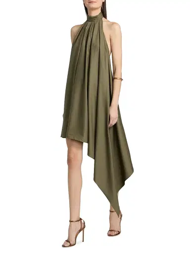 Ronny Kobo Women's Fleur Asymmetric Wool-Blend Halter Midi-Dress | Thumbnail 2